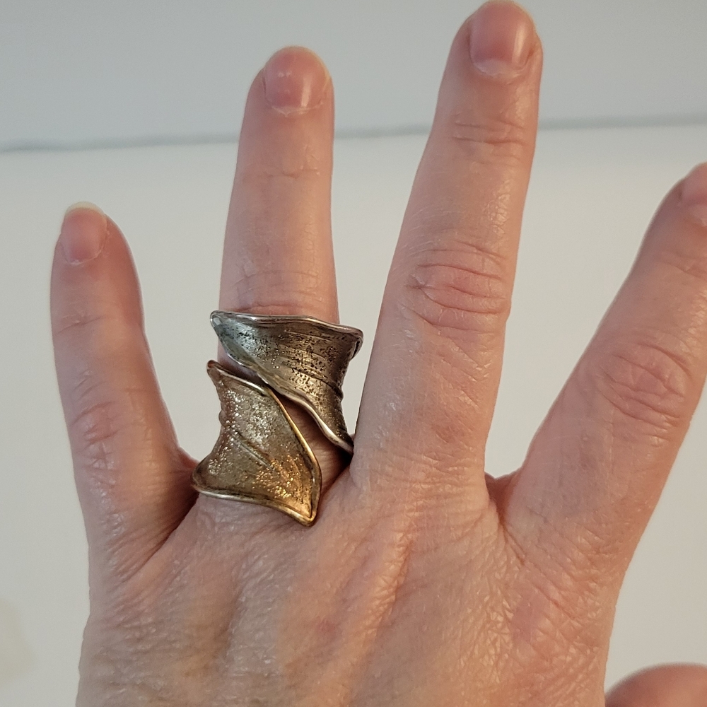 JCM Sterling Silver Leaf Ring Adjustable Size Made In Italy